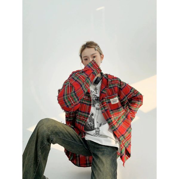 Oversized Plaid Button-Up Shirt Online Sale