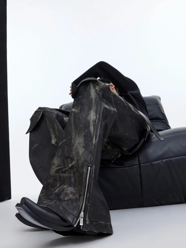 Retro Deconstruction Flared Leather Pants Supply - Image 5