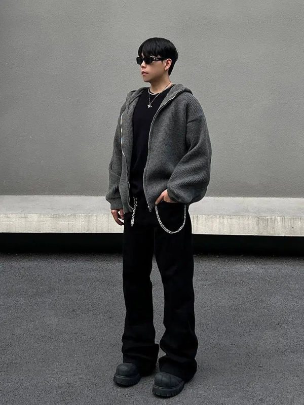 Zip-Up Hooded Knit Jacket Cheap - Image 4