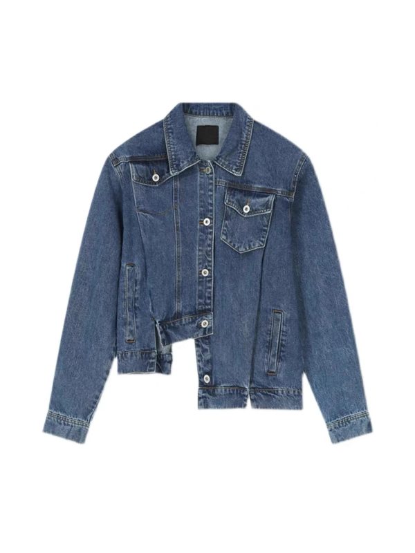 Irregular Shoulder Pad Denim Jacket Online now - Image 5