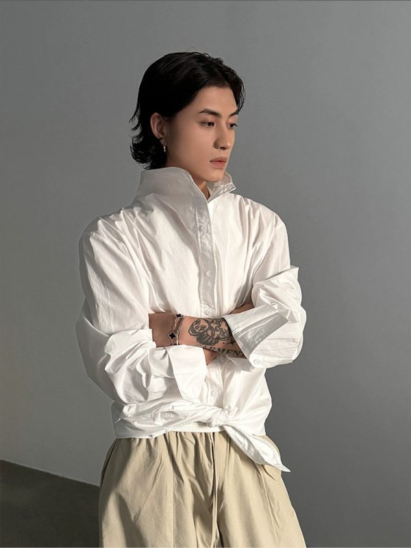 High Collar Long Sleeve Shirt For Cheap - Image 2