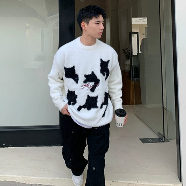 Plush Knit Cat Graphic Sweater Hot on Sale