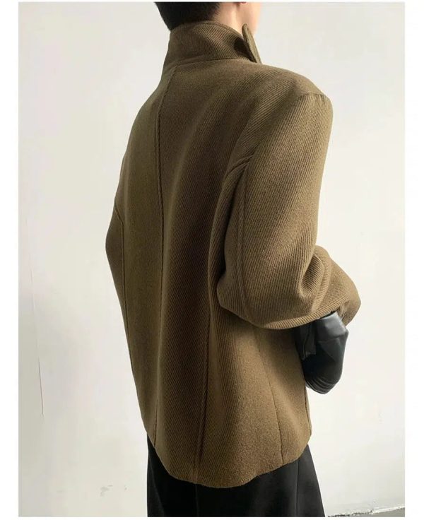 Asymmetric Wool Coat with High Collar Fashion - Image 5