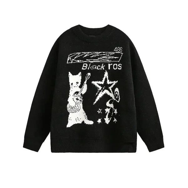 Cat Graphic Knit Sweater Fashion - Image 2
