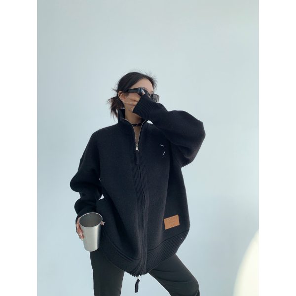 High Neck Knit Zip Sweatshirt Fashion - Image 5