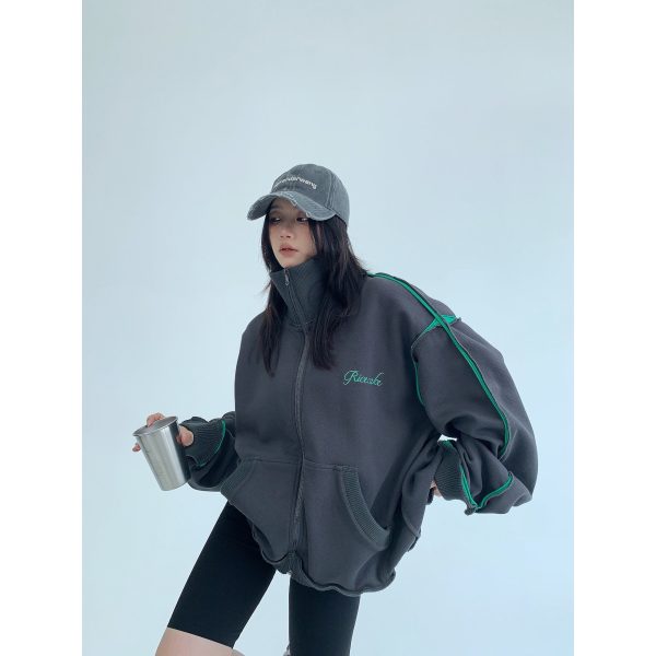 Embroidery Zip-Up Oversized Coat For Discount - Image 3