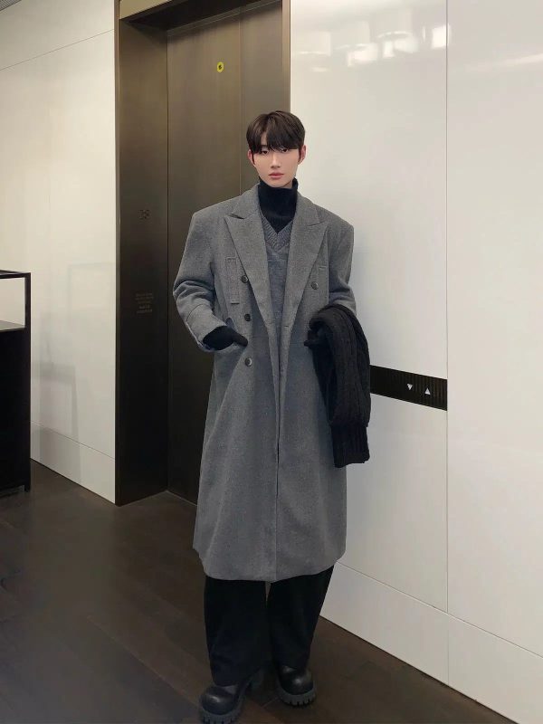 Slim-fit Long Woolen Coat Cheap - Image 5
