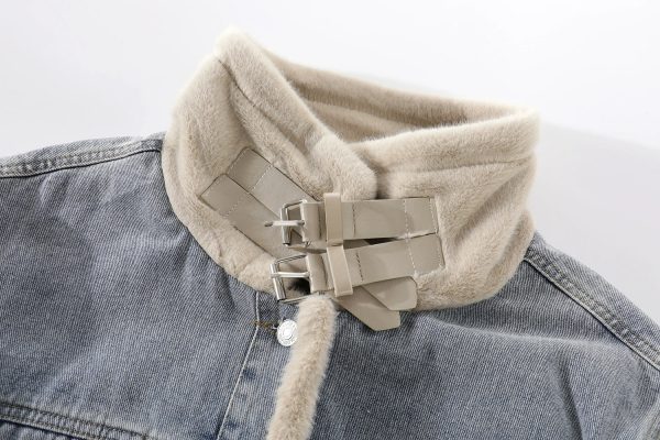 Denim Shearling Trimmed Coat on Sale - Image 4