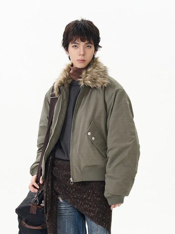 Faux Fur Collar Bomber Jacket on Sale - Image 2