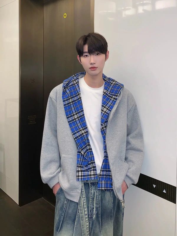 Sweatshirt Jacket with Removable Plaid Lining For Cheap - Image 5
