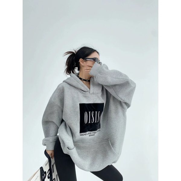 Hooded Embroidery Oversized Sweatshirt Fashion