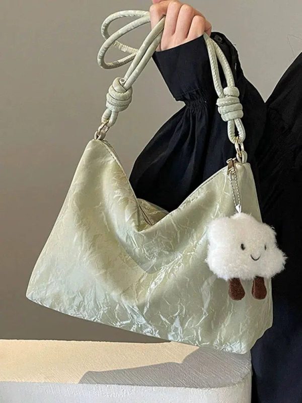 Plush Charm Crinkle Texture Handbag Cheap