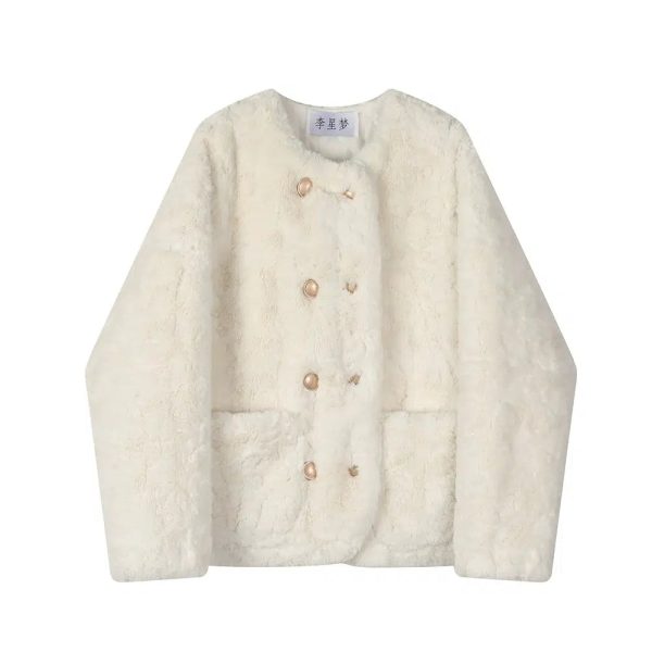 Plush Fur Button-Up Coat Online Hot Sale