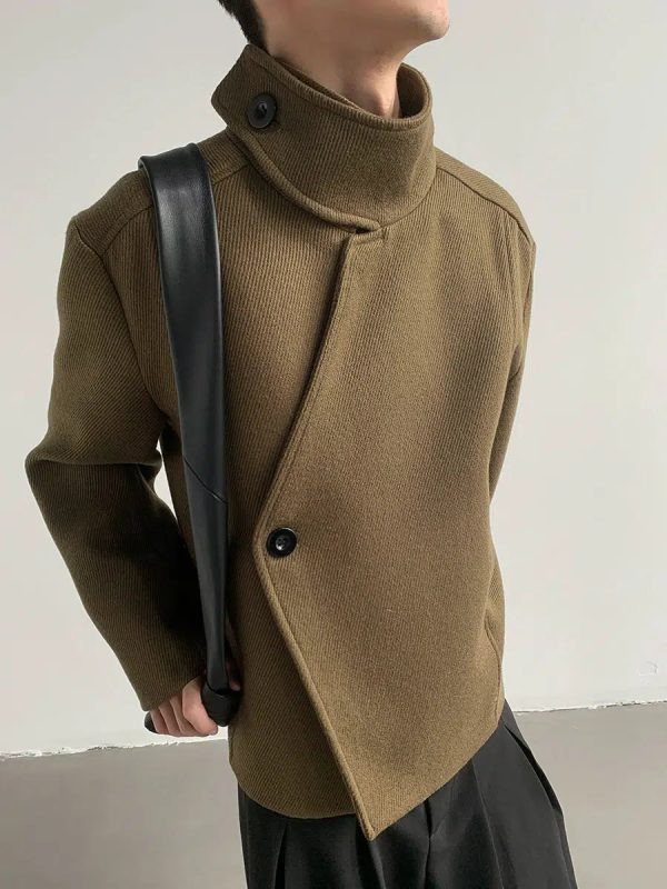 Asymmetric Wool Coat with High Collar Fashion