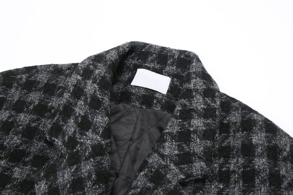 Notched Lapel Houndstooth Wool Coat Hot on Sale - Image 3
