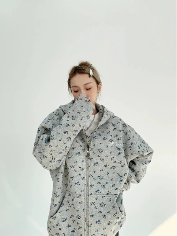 Floral Hooded Zip-Up Coat Online now - Image 3
