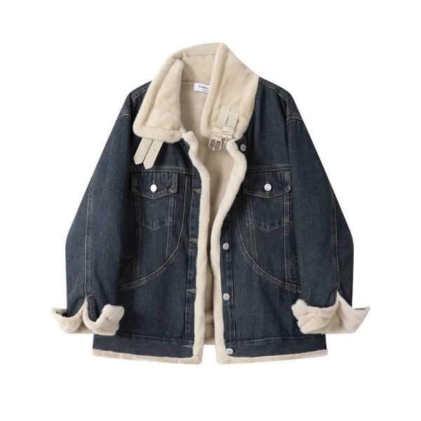 Denim Shearling Trimmed Coat on Sale - Image 2