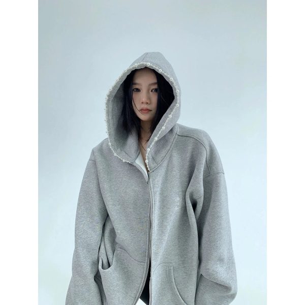 Pearl-Trim Oversized Hoodie Discount - Image 3
