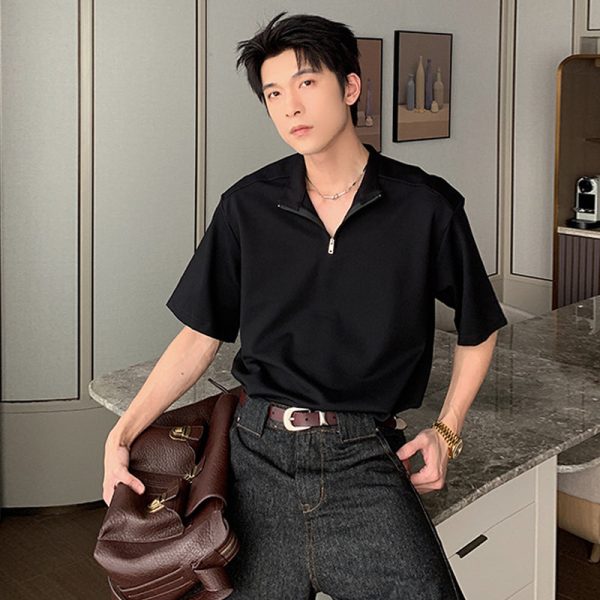 Short-Sleeve Half-Zip Polo Shirt For Sale - Image 2