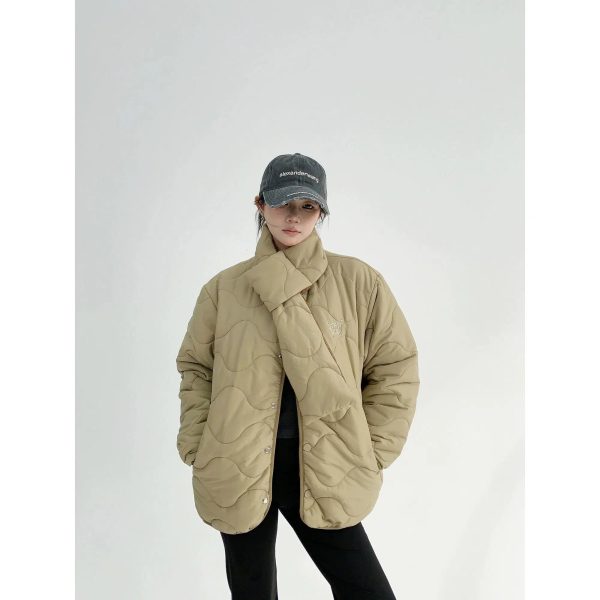 Scarf Attachment Quilted Puffer Coat Online Sale - Image 2