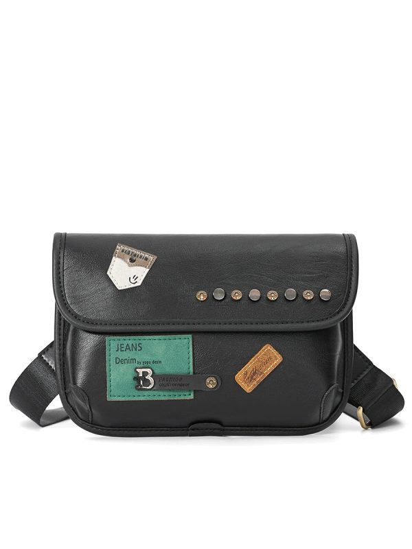 Leather Chest Bag with Patch Accents on Sale - Image 5