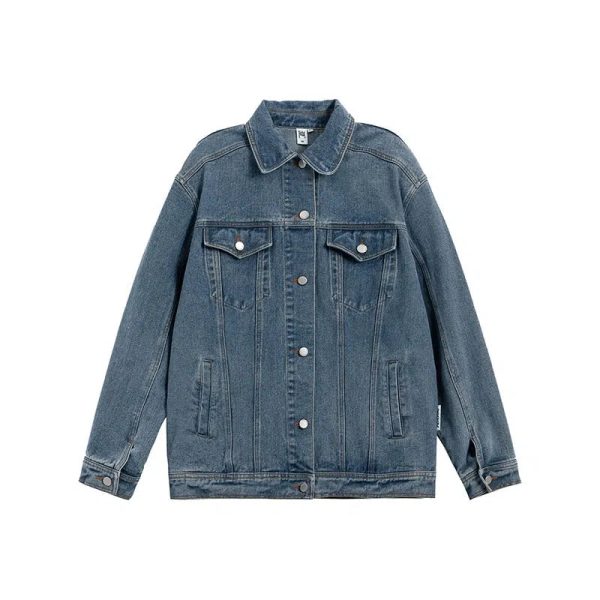 Embroidered Back Denim Oversized Coat For Cheap - Image 5