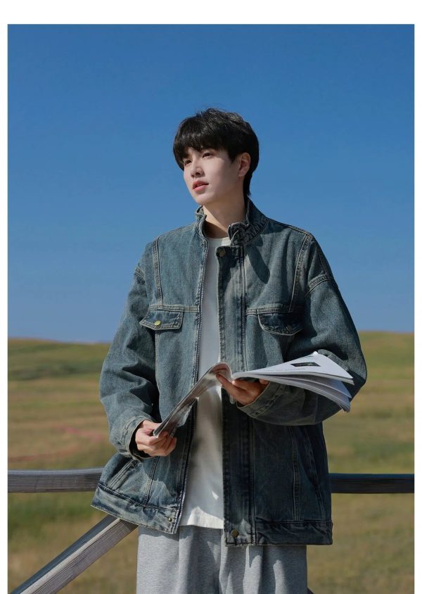 Snap Button Closure Denim Jacket For Sale - Image 5