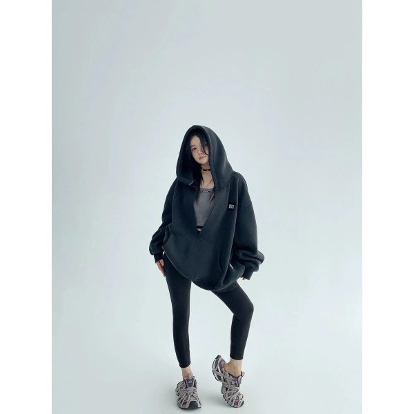 V-neck Embroidery Hoodie For Sale - Image 4