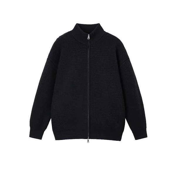 High Collar Knit Cardigan Sweater For Sale - Image 2