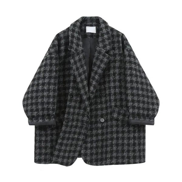 Notched Lapel Houndstooth Wool Coat Hot on Sale