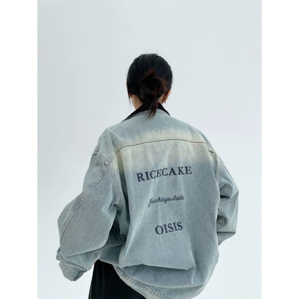 Graphic Text Oversized Denim Jacket Fashion