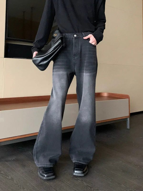 Dark Grey Denim Flared Pants on Sale