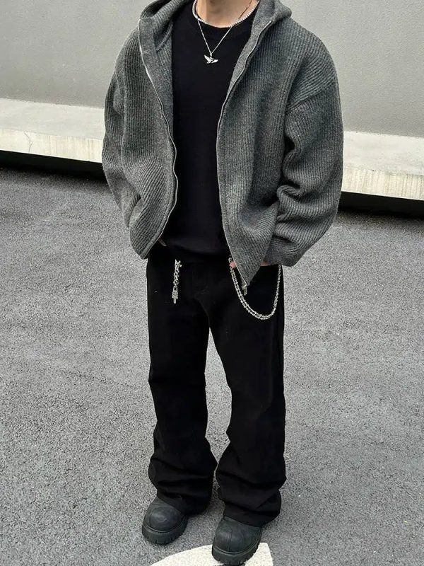 Zip-Up Hooded Knit Jacket Cheap - Image 2