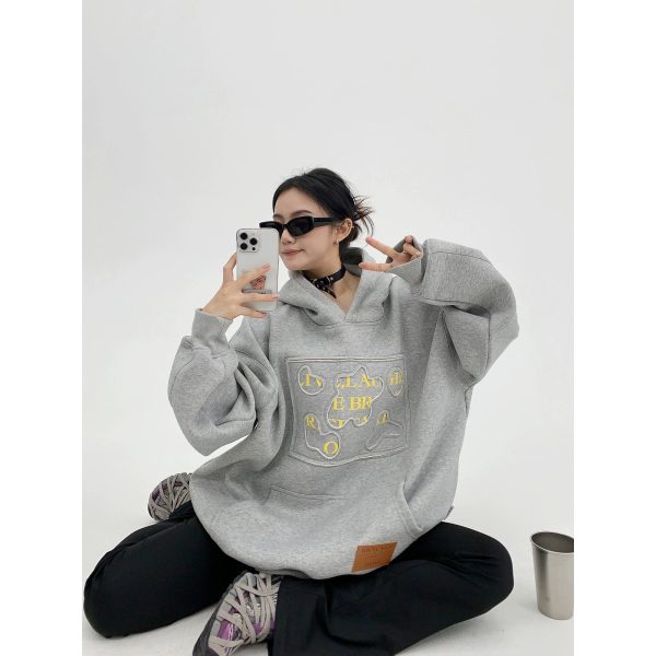 Embroidery Patch Plush Hoodie Sale - Image 2