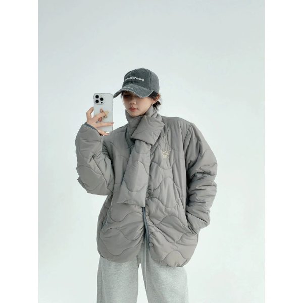 Scarf Attachment Quilted Puffer Coat Online Sale - Image 3