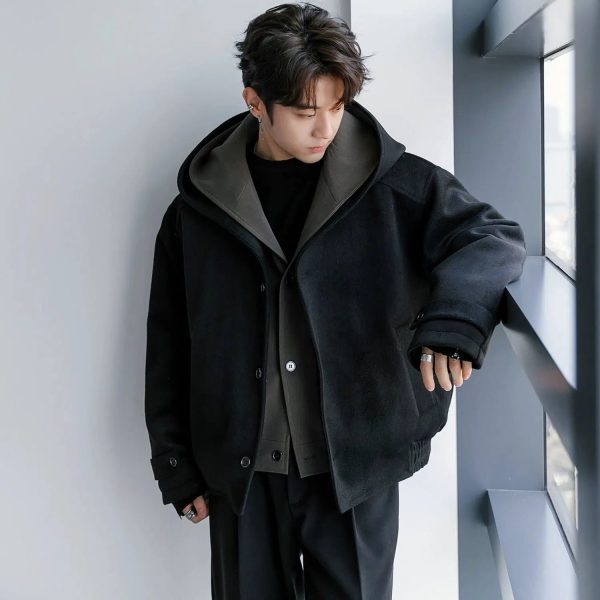 Hooded Wool Coat with Button Closure For Cheap - Image 3