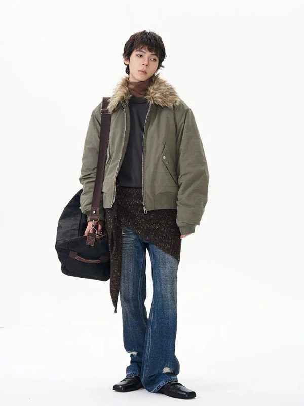 Faux Fur Collar Bomber Jacket on Sale - Image 5