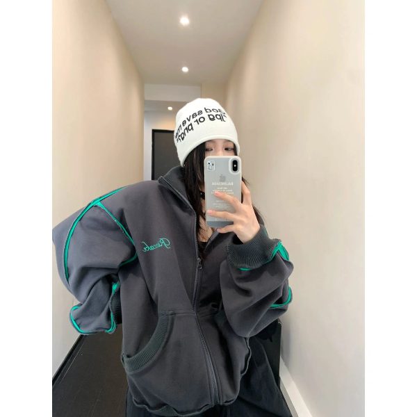 Embroidery Zip-Up Oversized Coat For Discount