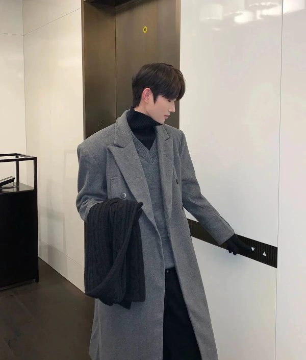 Slim-fit Long Woolen Coat Cheap