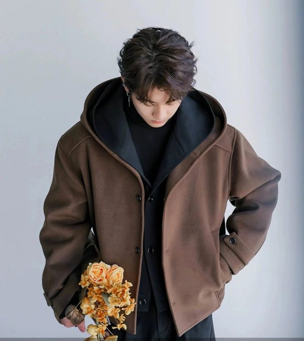Hooded Wool Coat with Button Closure For Cheap - Image 2