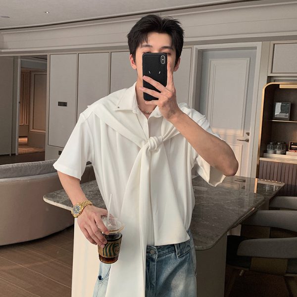 Short-sleeved Shirt with Non-detachable Cape Cheap - Image 2