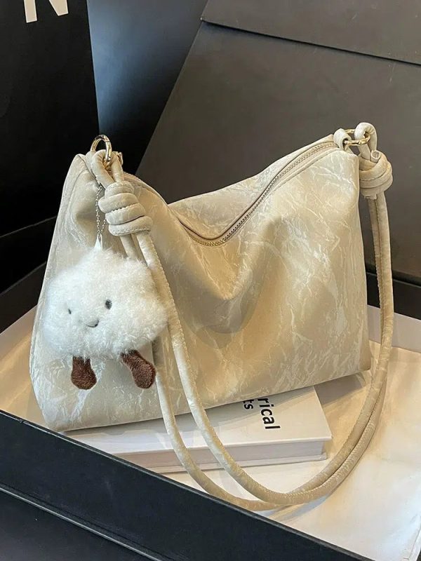 Plush Charm Crinkle Texture Handbag Cheap - Image 3