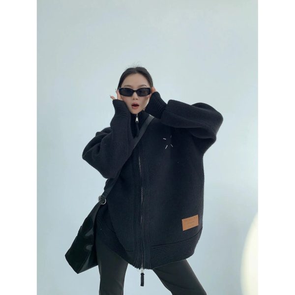 High Neck Knit Zip Sweatshirt Fashion - Image 4