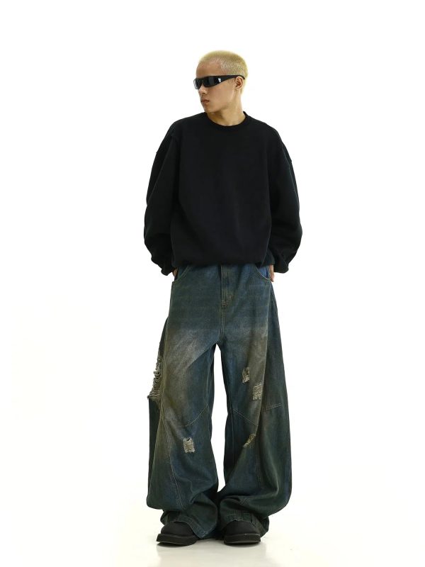 Wide-Leg Distressed Denim Pants For Sale - Image 5