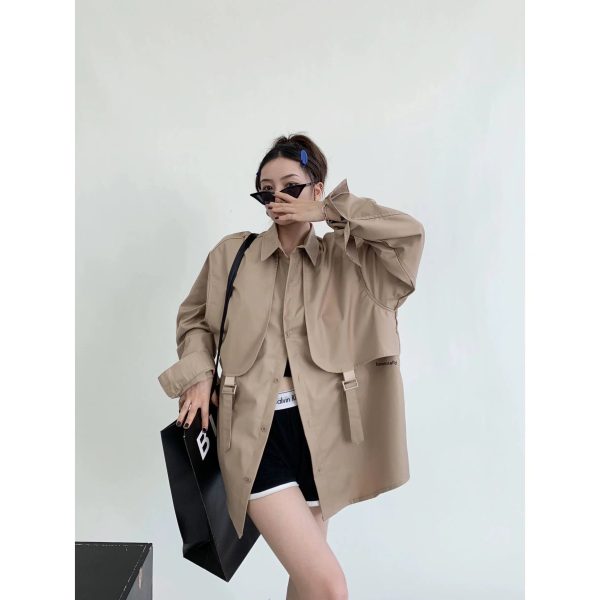Oversized Button-Up Pockets Shirt Online Hot Sale