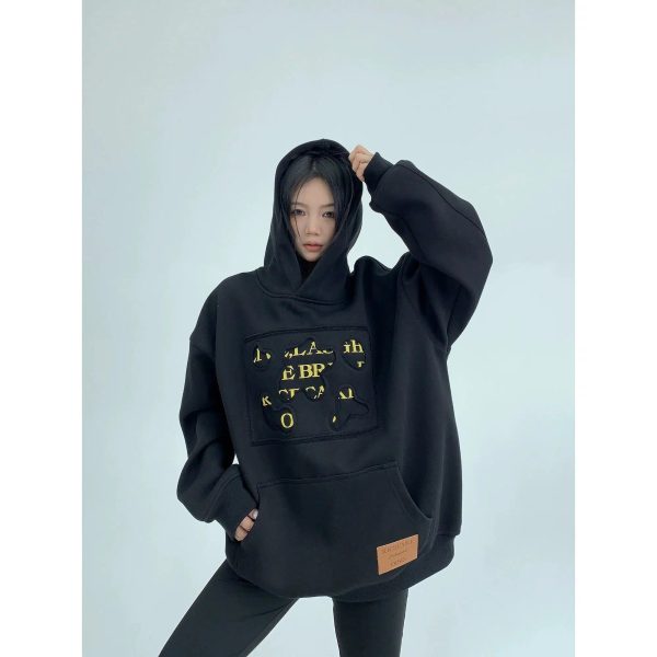 Embroidery Patch Plush Hoodie Sale - Image 3
