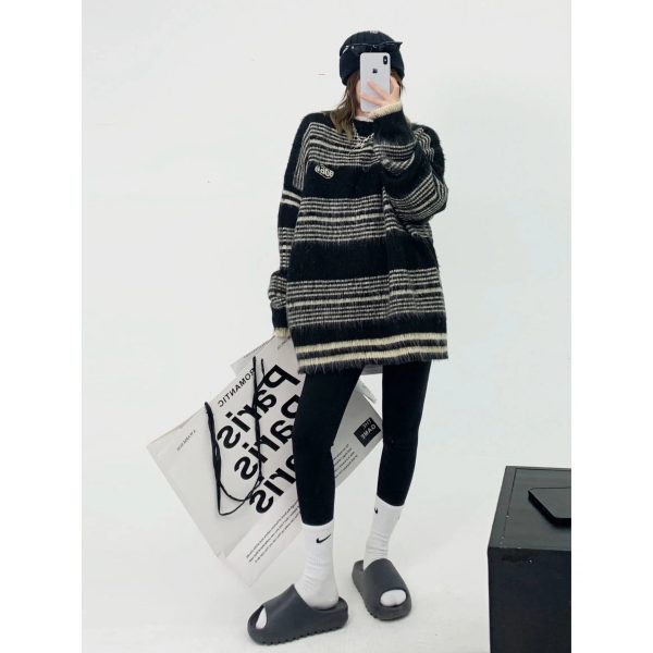 Striped Knit Oversized Sweatshirt on Sale