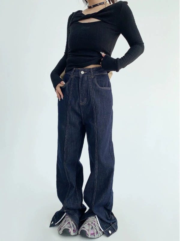 Wide-Leg High-Waisted Denim Pants For Sale - Image 3