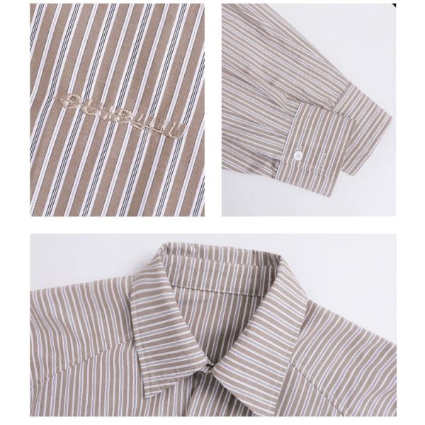 Lapel Embroidered Striped Shirt For Discount - Image 4