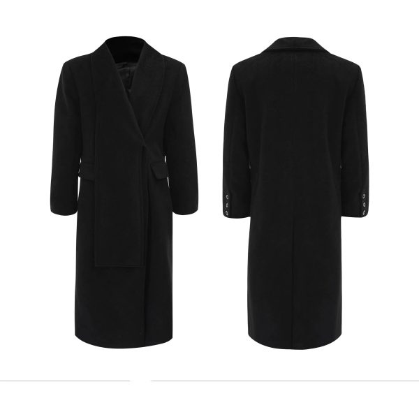 Deconstructed Woolen Long Coat with Metal Strap on Sale - Image 5